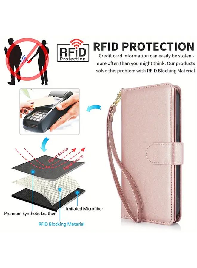 Light Purple Faux Leather Wallet Case for Google Pixel 6a with Stand Card Slots Strap RFID Blocking - Image 5
