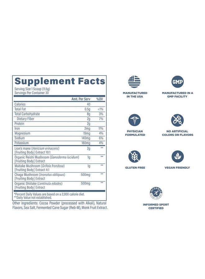 Revive MD Mushroom Powder, Chocolate - Mushroom Supplement Supports Focus, Cognitive, Immune & Brain Health with a Blend of Lion's Mane, Reishi, Chaga, Shiitake & Maitake - Gluten-Free - 30 Servings - Image 5