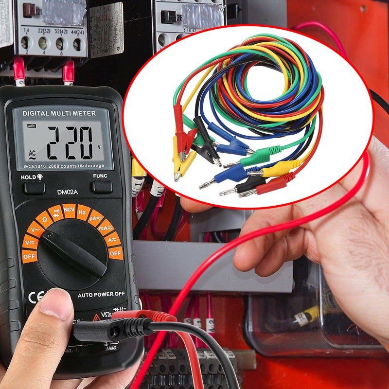 Sumnacon Multimeter Banana Plug to Crocodile Alligator Clip Test Probe, 5PC 4mm Stackable Colorful Silicone Banana Plug to Alligator Clip Test Probe Lead Wire Cable 9.8Ft/3M - Image 2