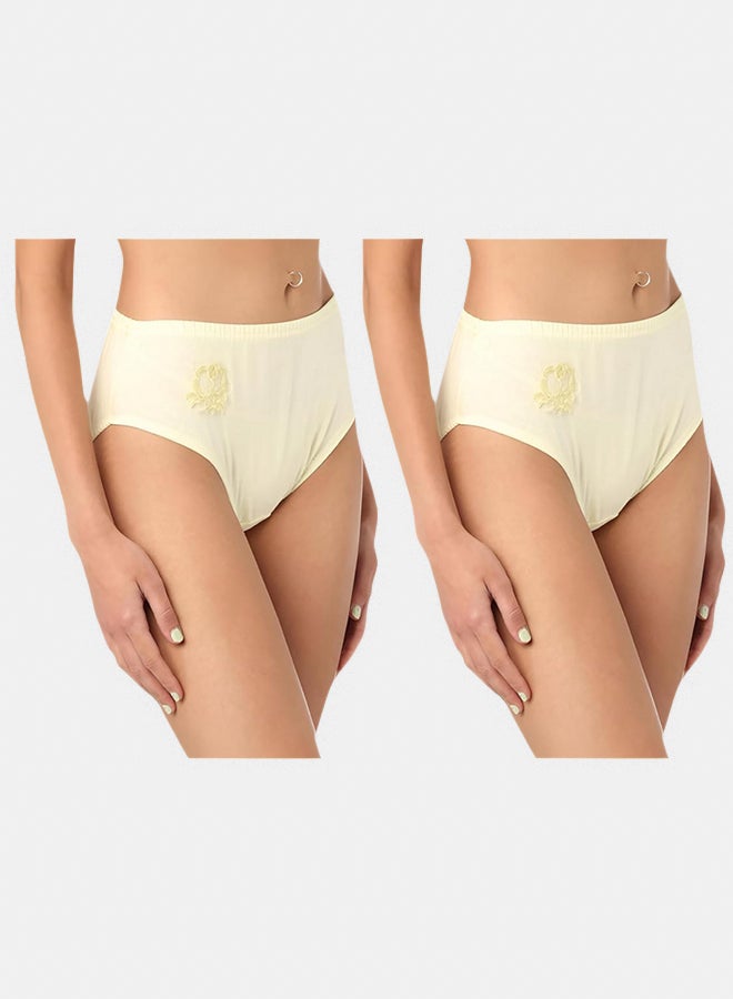Dahab Cotton Set Of 2 Pieces Elastic Waist Brief Embroidered Flower For Women - Image 1