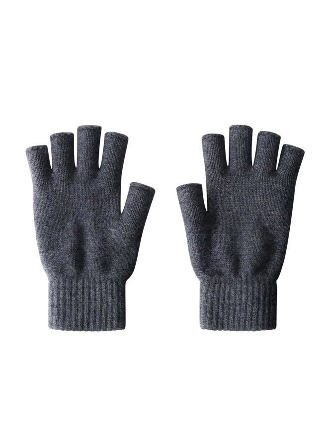 iMongol Pure Wool Mens Half Fingers Mid Fingerless Gloves Mittens For Women Men, Dark Grey, Regular Medium - Image 1