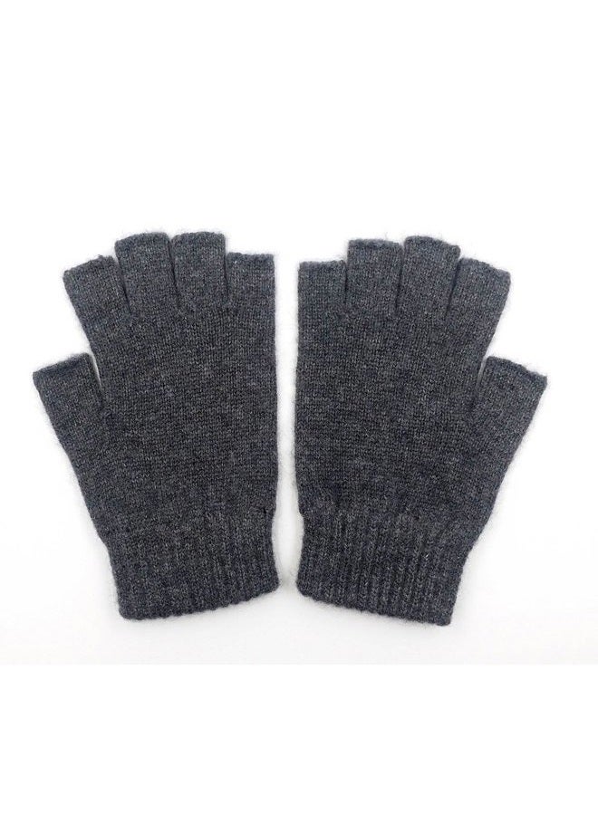 iMongol Pure Wool Mens Half Fingers Mid Fingerless Gloves Mittens For Women Men, Dark Grey, Regular Medium - Image 3