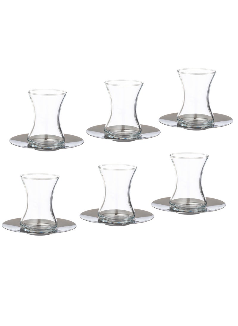 A glass tea set consisting of 6 cups and 6 stainless steel saucers - pzsku/ZB5FE90320CFE772343E5Z/45/_/1739951754/9e75676b-b29f-43e4-83df-e11807357be2