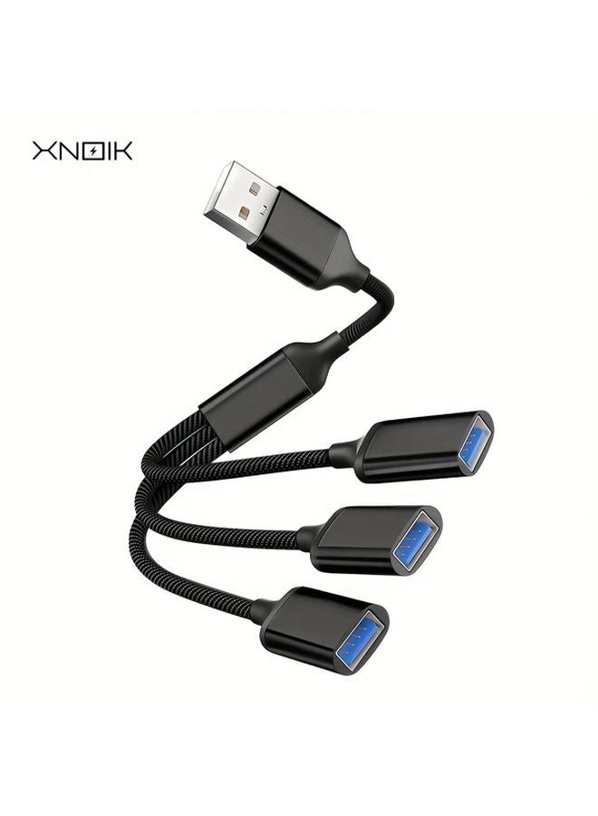 Alloy Black USB 3 Port Extension Cable Nylon Braided Metal Finish Charging Data Transfer - Image 1
