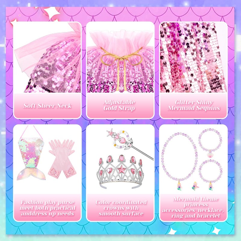 Meland Princess Dress Up for Girls 3-8, Mermaid Dress Up Clothes for Girls Toddler Toys, Birthday Gift for Girl 3 4 5 6 7 8 - Image 2