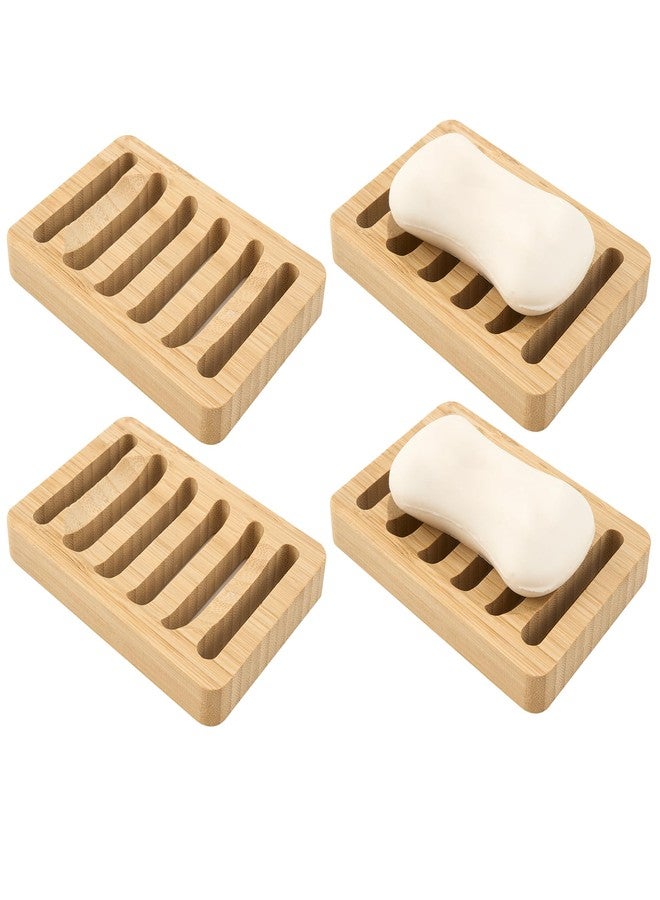 HUGROSE Soap Dish for Shower, 4 Pack Natural Bamboo Bar Soap Holder, Anti-Slip Design for Peace of Mind, Natural and Healthy - Image 1