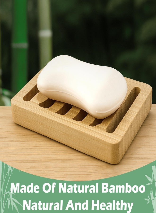 HUGROSE Soap Dish for Shower, 4 Pack Natural Bamboo Bar Soap Holder, Anti-Slip Design for Peace of Mind, Natural and Healthy - Image 2