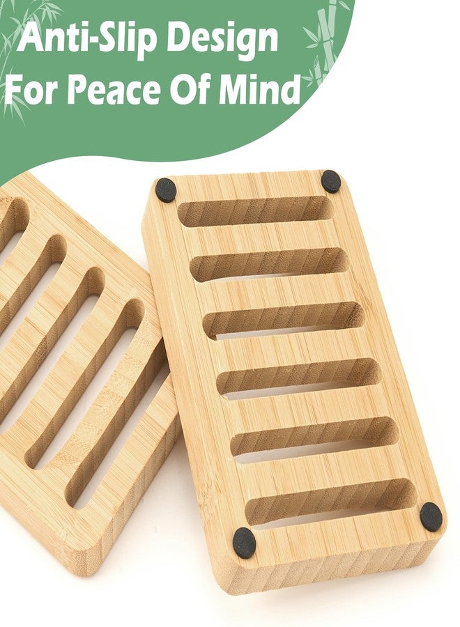 HUGROSE Soap Dish for Shower, 4 Pack Natural Bamboo Bar Soap Holder, Anti-Slip Design for Peace of Mind, Natural and Healthy - Image 3
