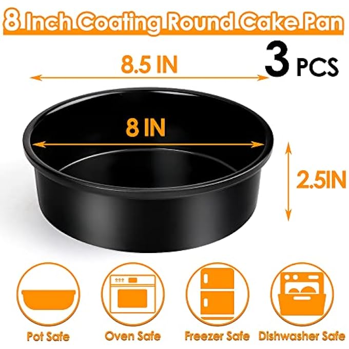 Cake Pan8 Inch Round Cake Pan Set of 3 Nonstick Coating big Baking Cake Pans with Remvable Bottom for BirthdayPartyStainless Steel Circle Cake Tins With Wider Grips for Oven Air Fryer - Image 3