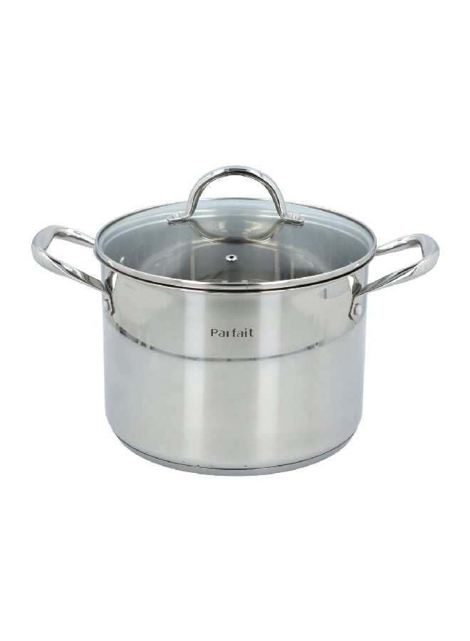 PARFAIT Ergonomic Handle Stainless Steel Stock Pot with Lid Chrome and Clear 24 cm - Image 1