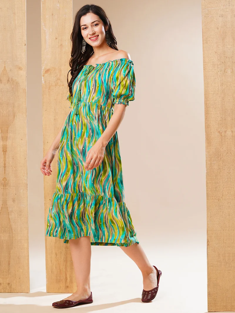 جلو باص Globus Women Off-Shoulder Puff Sleeves Fit & Flare Dress
