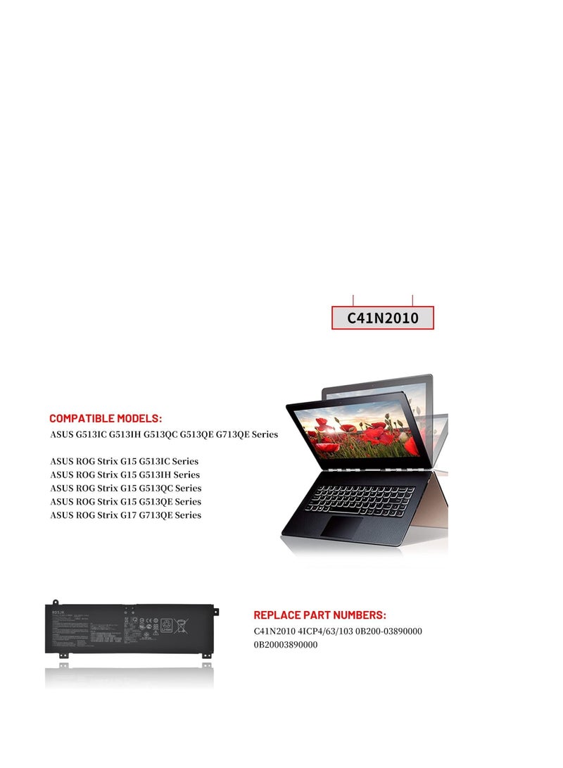 Terabyte بطارية لابتوب C41N2010 لجهاز ASUS ROG Strix G15 G513IC G513IH G513QC G513QE G17 G713QE G513IC HN055T G513IH HN086T G513QC HF002T G513QE HN010T G513QE WH96 G713QE RB74 Series 0B200 03890000 - Image 3