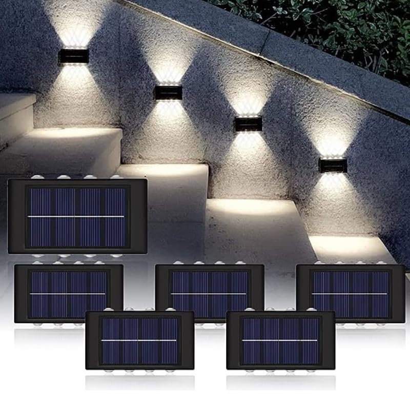 TECH LOGO ELECTRONICS Outdoor Solar Light 4 Way Wall Fence Decor Light Outdoor Two Way Up Down Waterproof Solar Led Wall Decor Lamp Auto On Off Light Sensor Wall Mount Solar Light-Yellow (6) - Image 1