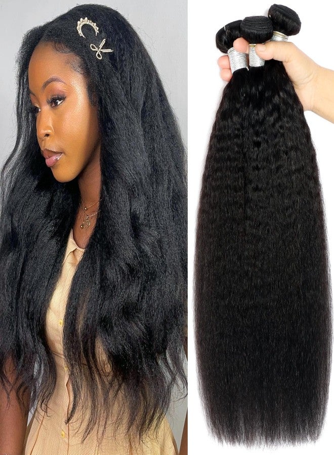 DJD Kinky Straight Human Hair Bundles For Black Women Yaki Straight 3 Bundles Human Hair 24 26 28 - Image 1
