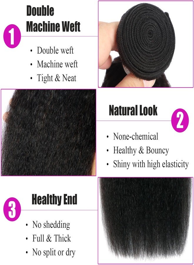DJD Kinky Straight Human Hair Bundles For Black Women Yaki Straight 3 Bundles Human Hair 24 26 28 - Image 2