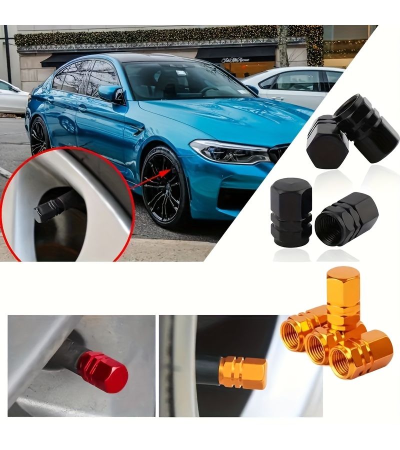 طقم مكون من 4 أغطية صمامات حماية من سبائك الألومنيوم الزرقاء للإطارات - Image 4