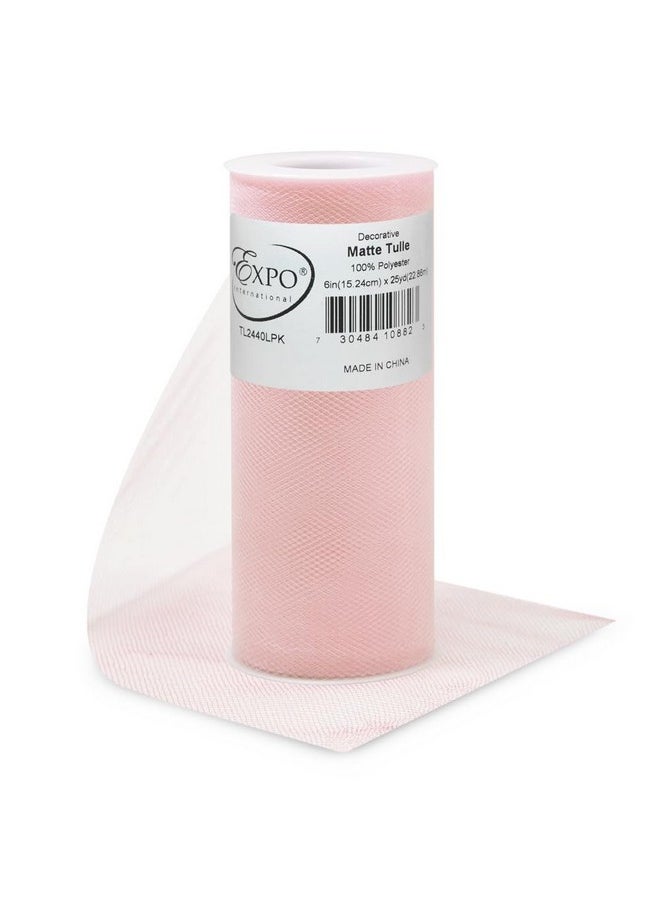 Expo International Decorative Matte Tulle Roll/Spool Of 6” X 25 Yards Lightweight Polyester Tulle Fabric For Tutus Costumes And Party Decorations Washable Easy To Use Pack Of 1 Light Pink  - Image 1