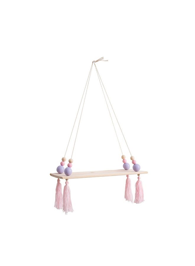 Kawaii Atyle Bead And Tassel Wooden Wall Hanging Storage Rack Swing Style Wall Decoration Modern Style Kids Room Waller Decor Doll Organizer - Image 3