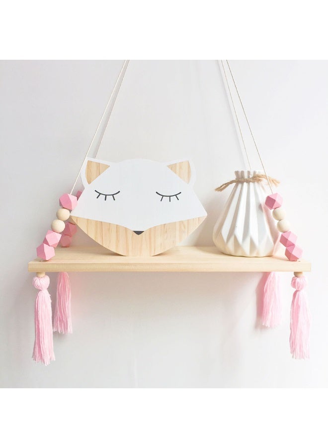 Kawaii Atyle Bead And Tassel Wooden Wall Hanging Storage Rack Swing Style Wall Decoration Modern Style Kids Room Waller Decor Doll Organizer - Image 2