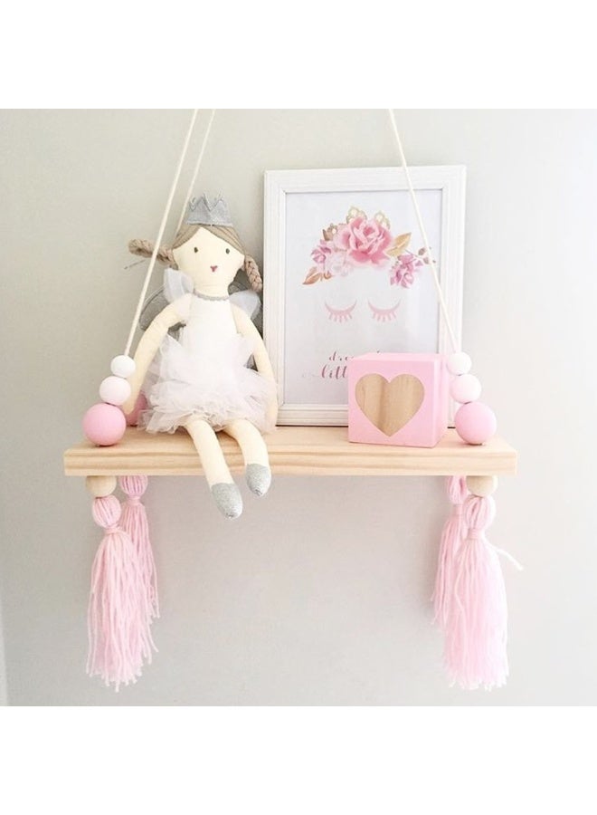 Kawaii Atyle Bead And Tassel Wooden Wall Hanging Storage Rack Swing Style Wall Decoration Modern Style Kids Room Waller Decor Doll Organizer - Image 1