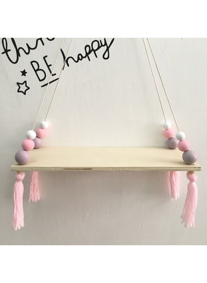Kawaii Atyle Bead And Tassel Wooden Wall Hanging Storage Rack Swing Style Wall Decoration Modern Style Kids Room Waller Decor Doll Organizer - Image 4