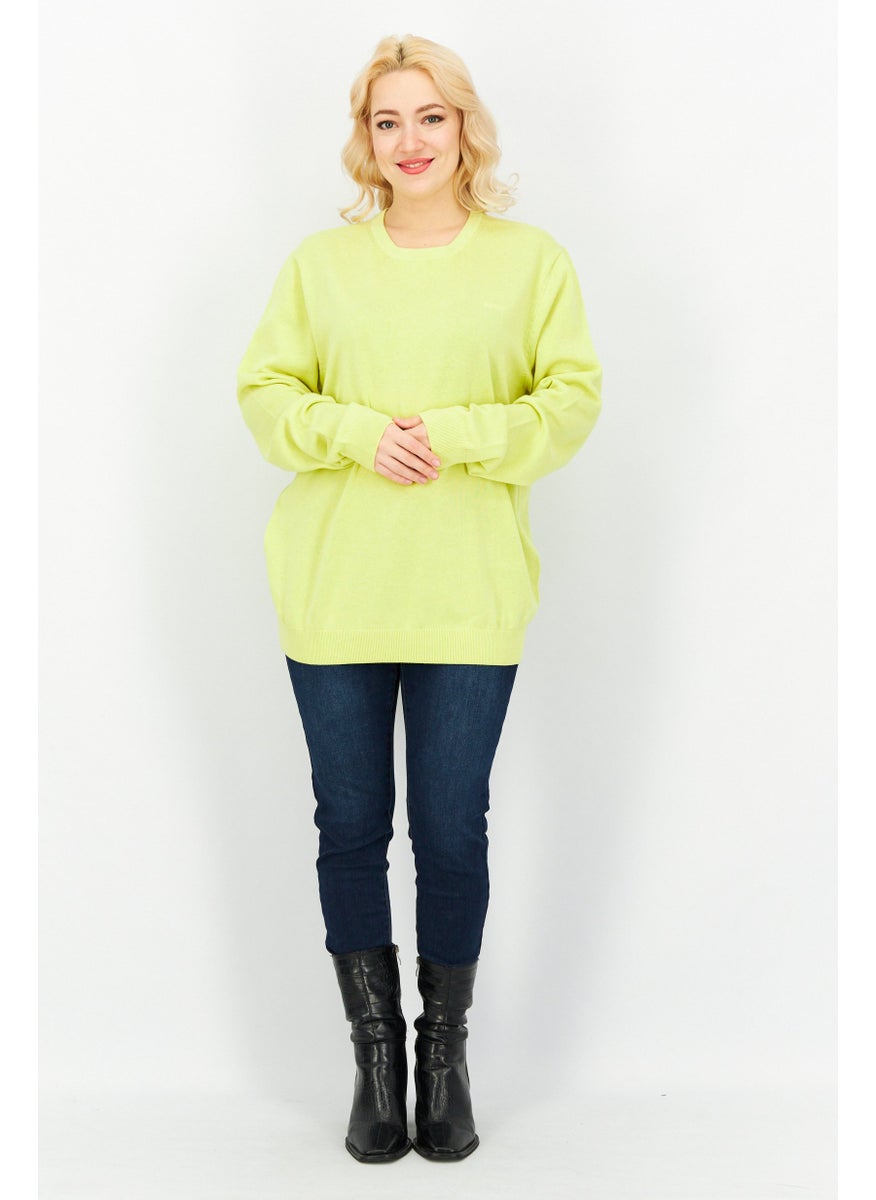 ESPRIT Women Round Neck Long Sleeves Sweater, Neo Yellow  - Image 4