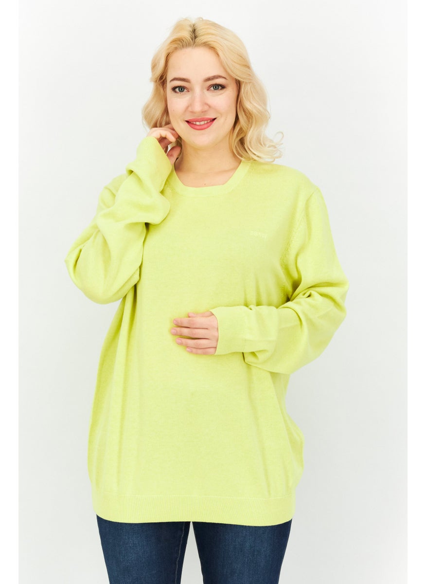 ESPRIT Women Round Neck Long Sleeves Sweater, Neo Yellow  - Image 1