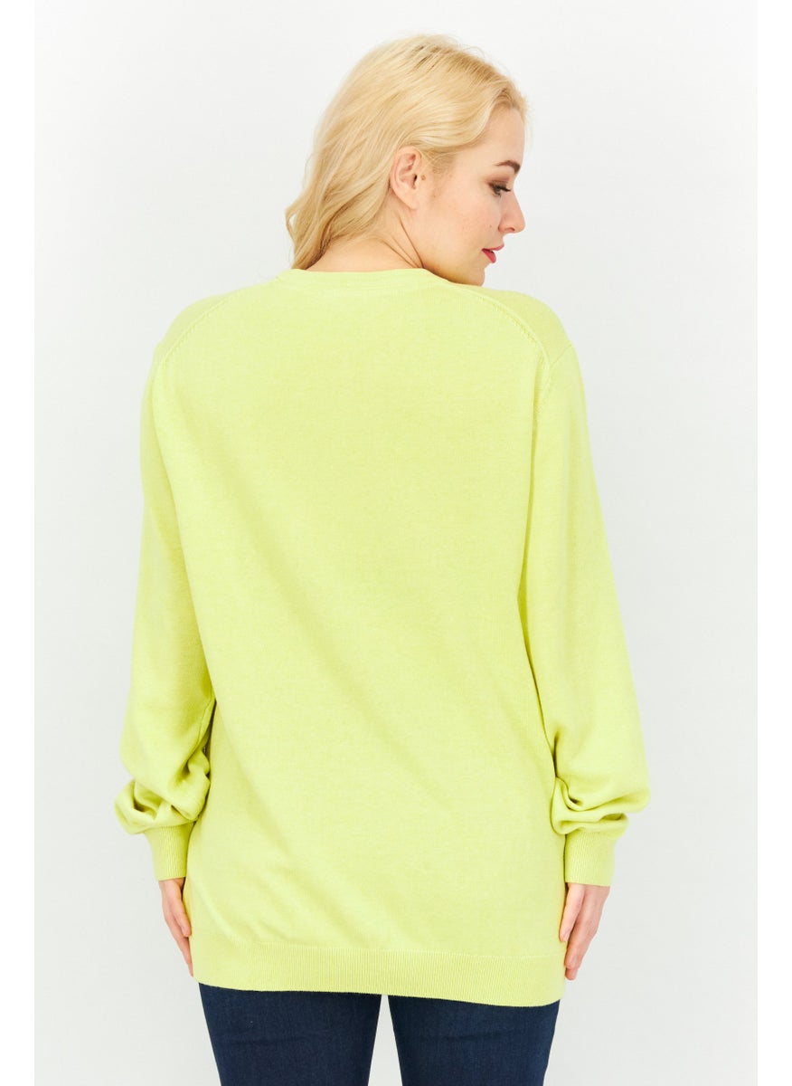 ESPRIT Women Round Neck Long Sleeves Sweater, Neo Yellow  - Image 2