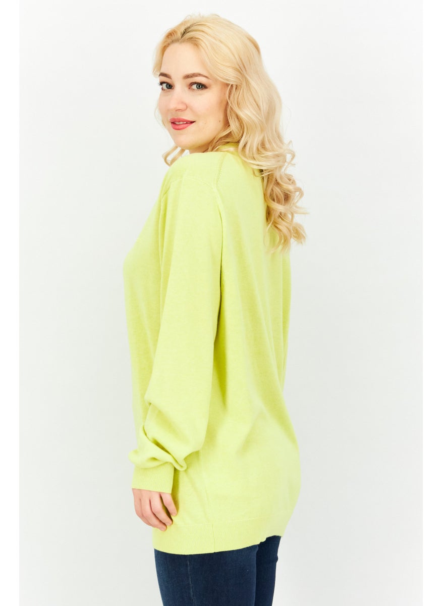 ESPRIT Women Round Neck Long Sleeves Sweater, Neo Yellow  - Image 3