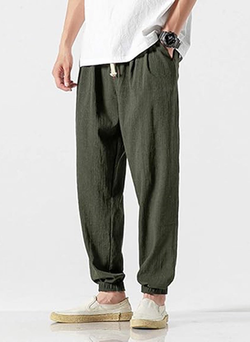 Men's Casual Cotton And Linen Harem Pants, Drawstring Elastic Waist Bloomers, Fashionable Loose Breathable Casual pants - Image 1