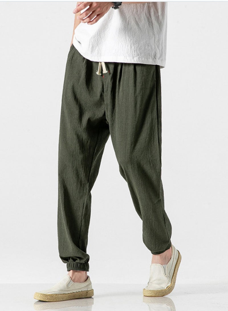 Men's Casual Cotton And Linen Harem Pants, Drawstring Elastic Waist Bloomers, Fashionable Loose Breathable Casual pants - Image 2