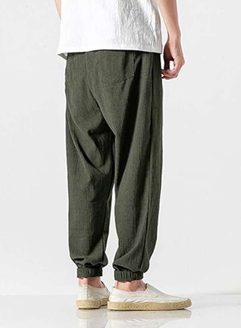 Men's Casual Cotton And Linen Harem Pants, Drawstring Elastic Waist Bloomers, Fashionable Loose Breathable Casual pants - Image 3