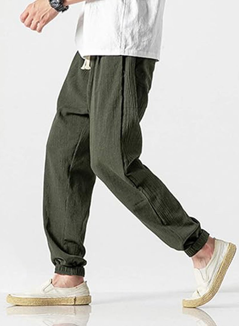 Men's Casual Cotton And Linen Harem Pants, Drawstring Elastic Waist Bloomers, Fashionable Loose Breathable Casual pants - Image 4