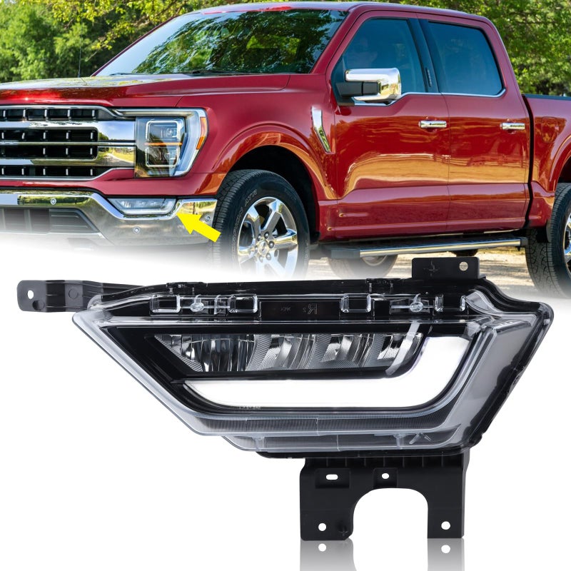 KAMDKI Left Driver Side LED Fog Light Compatible for 2021 2022 2023 Ford F150 F150 Front Bumper Light WBulbs WO Wiring Harness Driving Lamp Assembly LH FO2592259 19629200 ML3Z15201C