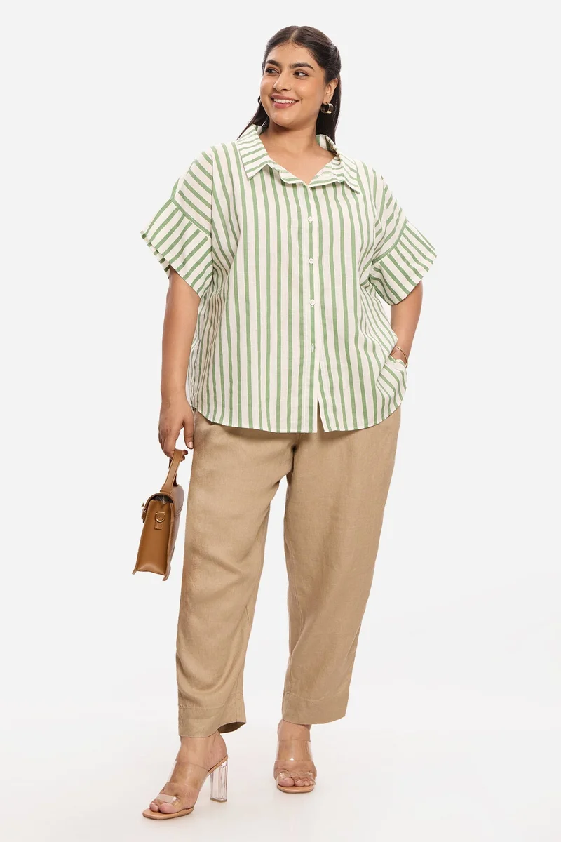 فيرجيو Stripes Cotton Plus Size Shirt With Collar Detail for Women