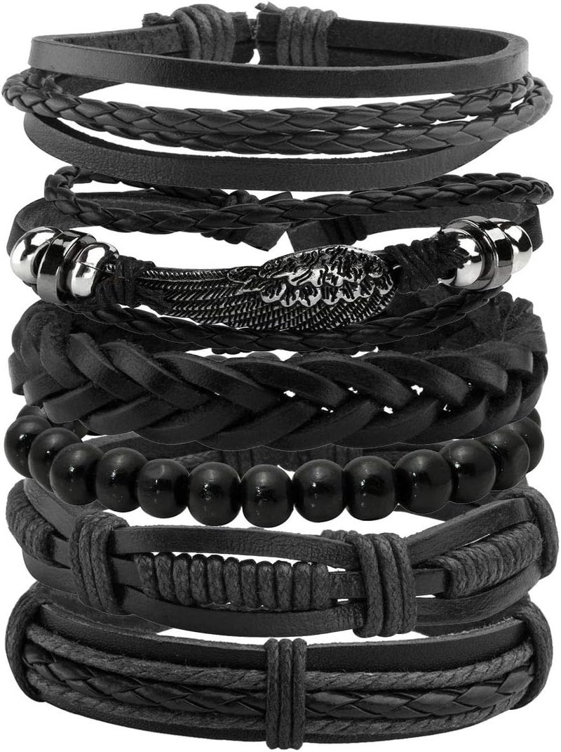 Mafnee Store Mens Bracelet Braided Leather Punk Rock Cuff Bracelets Wrap Bracelet for Men Women Black - Image 1