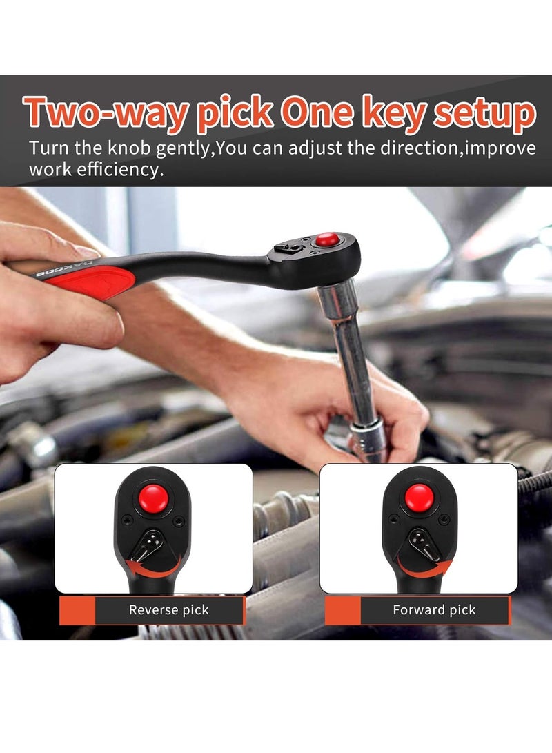 3-Piece Ratchet Set 1/4 3/8 1/2 Drive Ratchet Socket Wrench with 72 Teeth Cr-V Steel Reversible Ratchet with Composite Offset Handle Quick Release - Image 5