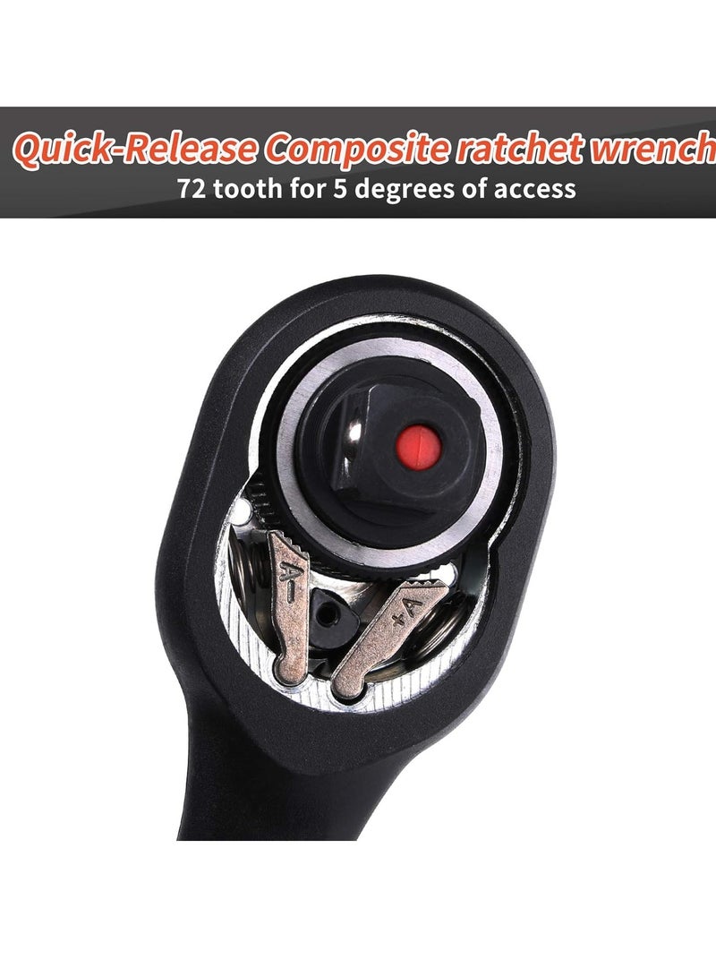 3-Piece Ratchet Set 1/4 3/8 1/2 Drive Ratchet Socket Wrench with 72 Teeth Cr-V Steel Reversible Ratchet with Composite Offset Handle Quick Release - Image 2