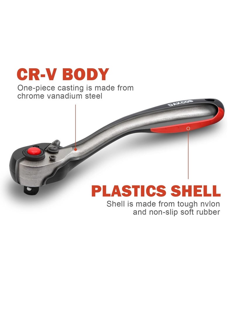 3-Piece Ratchet Set 1/4 3/8 1/2 Drive Ratchet Socket Wrench with 72 Teeth Cr-V Steel Reversible Ratchet with Composite Offset Handle Quick Release - Image 3
