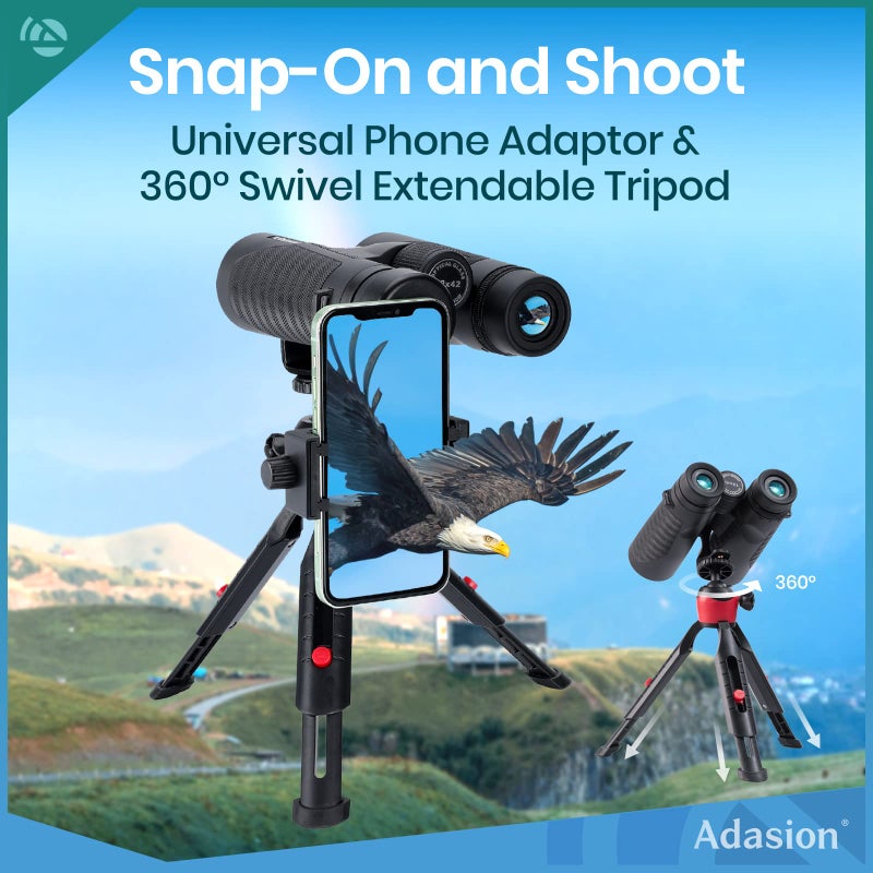 Adasion 12x42 HD Binoculars for Adults High Powered with Phone Adapter and Tripod, Super Bright BAK4 Prism Waterproof Binoculars for Bird Watching Hunting Hiking Safari Travel Sports - Image 4
