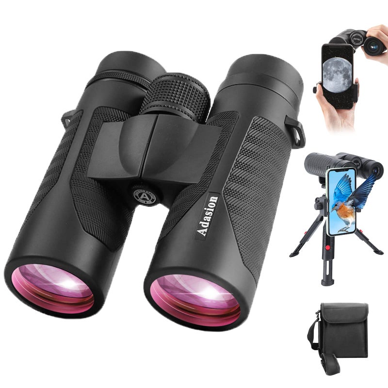Adasion 12x42 HD Binoculars for Adults High Powered with Phone Adapter and Tripod, Super Bright BAK4 Prism Waterproof Binoculars for Bird Watching Hunting Hiking Safari Travel Sports - Image 1