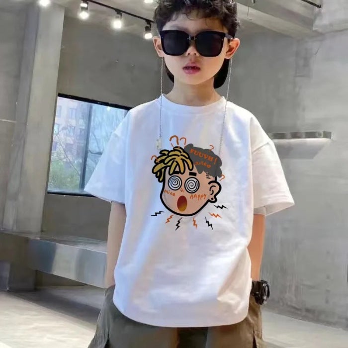 Pure Cotton Boys' Round Neck Short-Sleeved T-Shirt 2026 New Style Kidsren'S Loose-Fitting Bottoming Shirt For Older Kidsren Trendy Half-Sleeved Top - Image 1