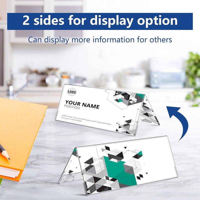 Rossesay 48 Pack Clear Plastic Name Plates for Desk 8.5 x 3 Acrylic Name Plate Holder Desk Sign Frame for Table Display Blank Nameplate for Office Business Conference Meeting Room Student Classroom - Image 2