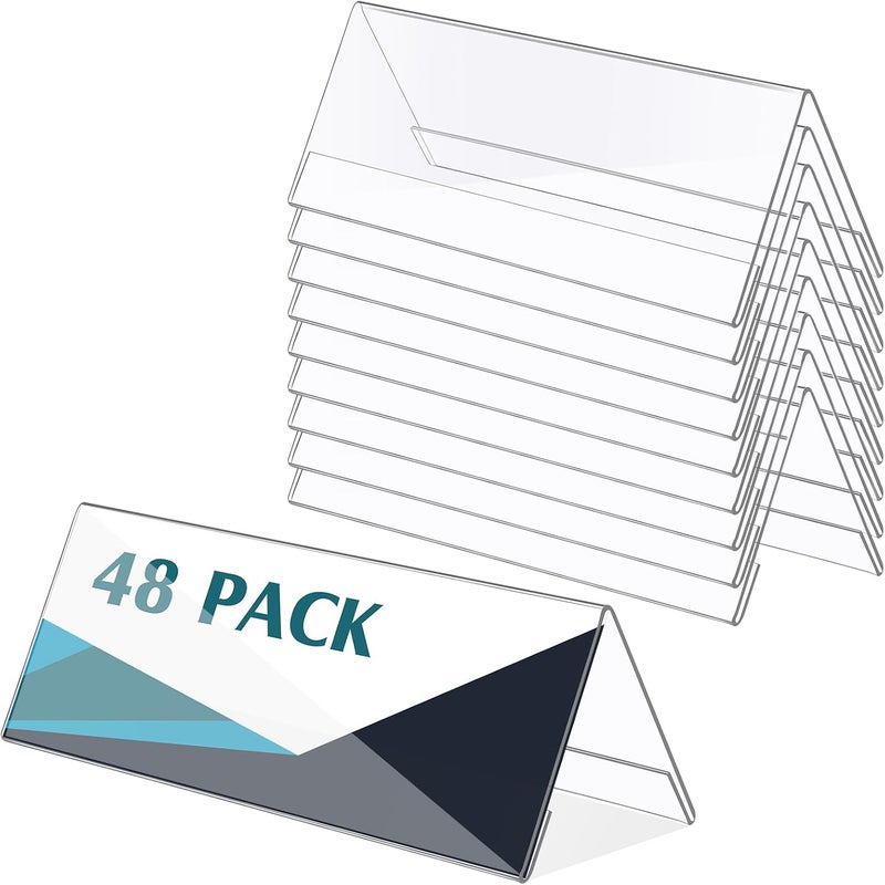 Rossesay 48 Pack Clear Plastic Name Plates for Desk 8.5 x 3 Acrylic Name Plate Holder Desk Sign Frame for Table Display Blank Nameplate for Office Business Conference Meeting Room Student Classroom - Image 1
