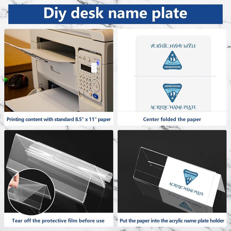 Rossesay 48 Pack Clear Plastic Name Plates for Desk 8.5 x 3 Acrylic Name Plate Holder Desk Sign Frame for Table Display Blank Nameplate for Office Business Conference Meeting Room Student Classroom - Image 4