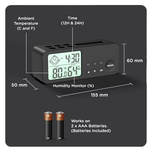 eo Decision Making Alarm Clock with Pen Stand Card Holder | Mini Clock with Dual Alarms | Bedside Clock for Students and Kids | Birthday Gifts and Presents for Boys and Girls (Decider, Black) - Image 5