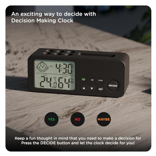 eo Decision Making Alarm Clock with Pen Stand Card Holder | Mini Clock with Dual Alarms | Bedside Clock for Students and Kids | Birthday Gifts and Presents for Boys and Girls (Decider, Black) - Image 2