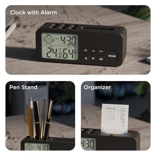 eo Decision Making Alarm Clock with Pen Stand Card Holder | Mini Clock with Dual Alarms | Bedside Clock for Students and Kids | Birthday Gifts and Presents for Boys and Girls (Decider, Black) - Image 4