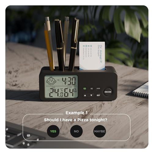 eo Decision Making Alarm Clock with Pen Stand Card Holder | Mini Clock with Dual Alarms | Bedside Clock for Students and Kids | Birthday Gifts and Presents for Boys and Girls (Decider, Black) - Image 3