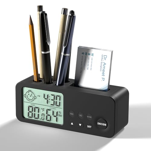 eo Decision Making Alarm Clock with Pen Stand Card Holder | Mini Clock with Dual Alarms | Bedside Clock for Students and Kids | Birthday Gifts and Presents for Boys and Girls (Decider, Black) - Image 1
